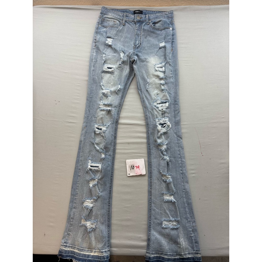 NovaMen Fashion Nova Light Wash Distressed Stacked Flare Jeans Mens 30
